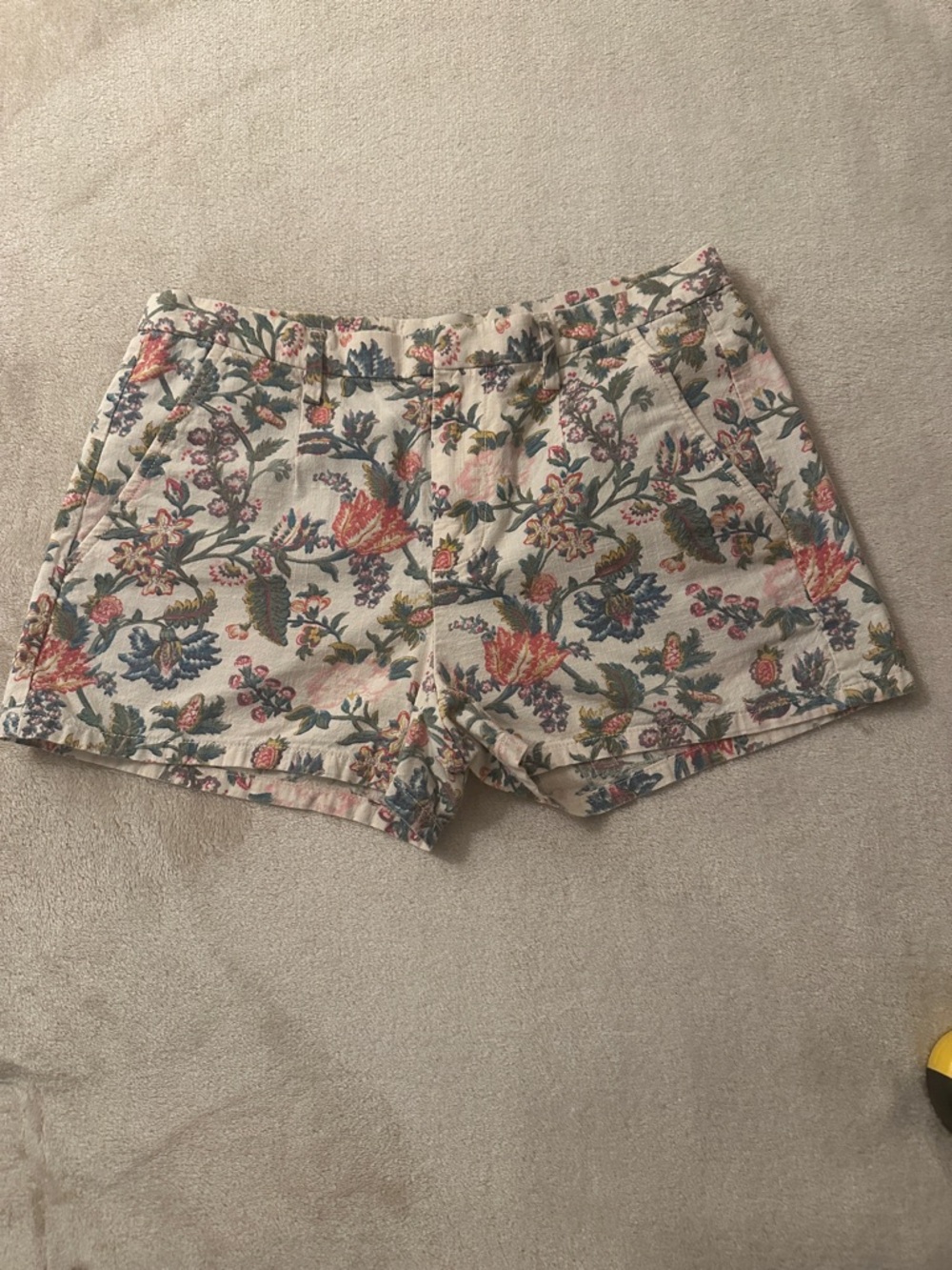 Madewell Cream Floral High-Waist Cotton Blend Shorts